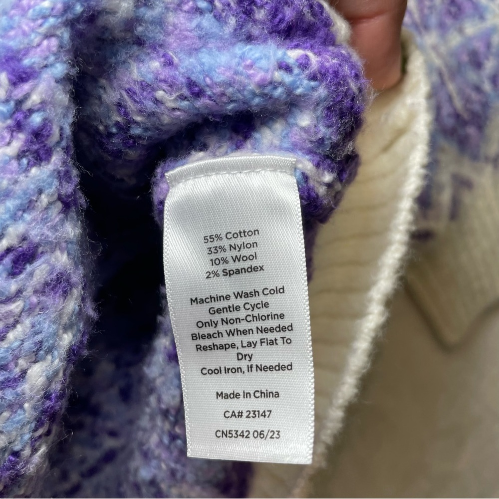 Talbots Sweater Womens Sz SP Purple Fair Isle Winter Grannycore Wool Blend Cozy - Picture 4 of 7